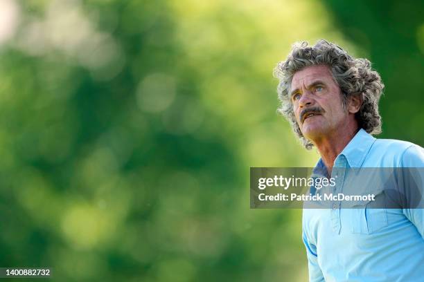 Jesper Parnevik of Sweden watches his tee shot on the second hole during the first round of the Principal Charity Classic at Wakonda Club on June 03,...