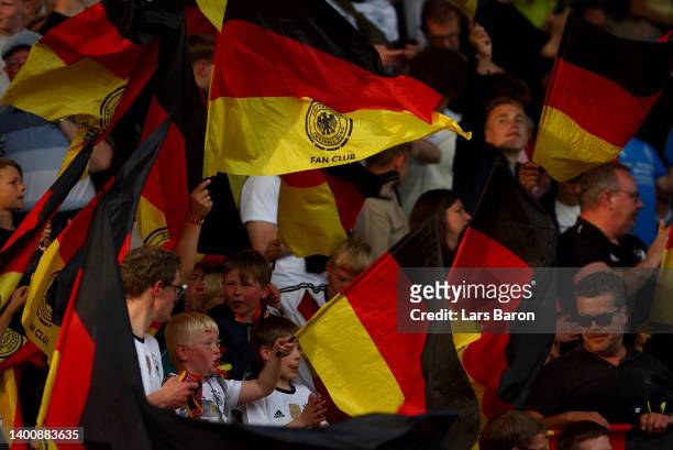 Fans of Germany U21 celebrate during the UEFA European Under-21 Championship Qualifier Group B match between Germany U21 and Hungary U21 at Stadion...