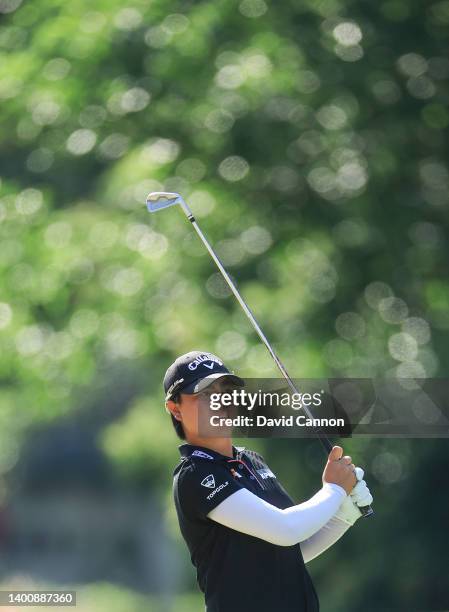 Yuka Saso of Japan plays her second shot on the first hole during the second round of the 2022 U.S.Women's Open at Pine Needles Lodge and Golf Club...