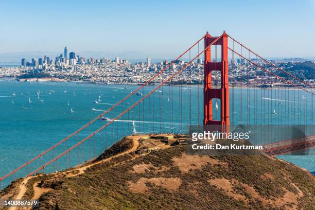 san francisco bay area and golden gate bridge in california - san francisco kalifornien stock-fotos und bilder