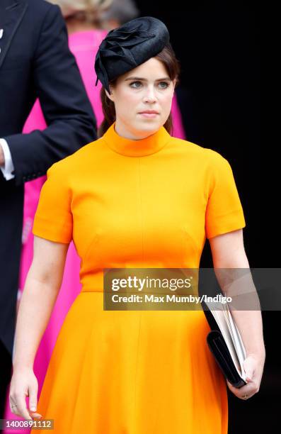 Princess Eugenie attends a National Service of Thanksgiving to celebrate the Platinum Jubilee of Queen Elizabeth II at St Paul's Cathedral on June 3,...