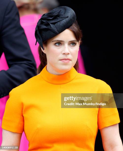 Princess Eugenie attends a National Service of Thanksgiving to celebrate the Platinum Jubilee of Queen Elizabeth II at St Paul's Cathedral on June 3,...
