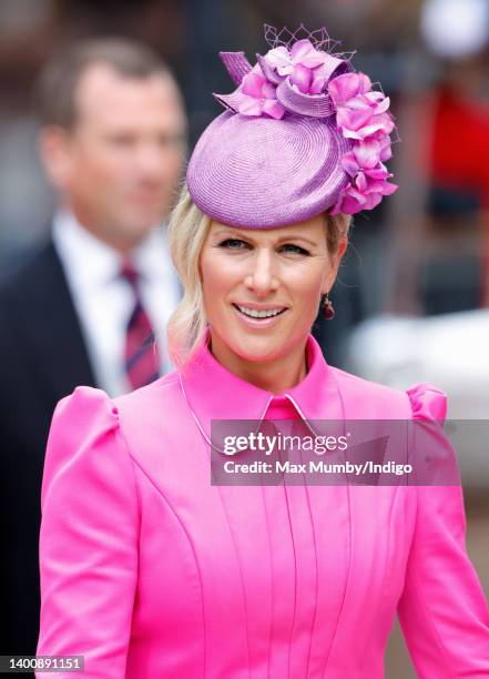 Zara Tindall attends a National Service of Thanksgiving to celebrate the Platinum Jubilee of Queen Elizabeth II at St Paul's Cathedral on June 3,...