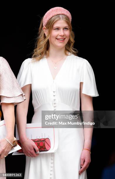 Lady Louise Windsor attends a National Service of Thanksgiving to celebrate the Platinum Jubilee of Queen Elizabeth II at St Paul's Cathedral on June...