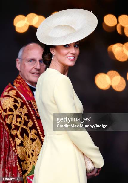 Catherine, Duchess of Cambridge attends a National Service of Thanksgiving to celebrate the Platinum Jubilee of Queen Elizabeth II at St Paul's...