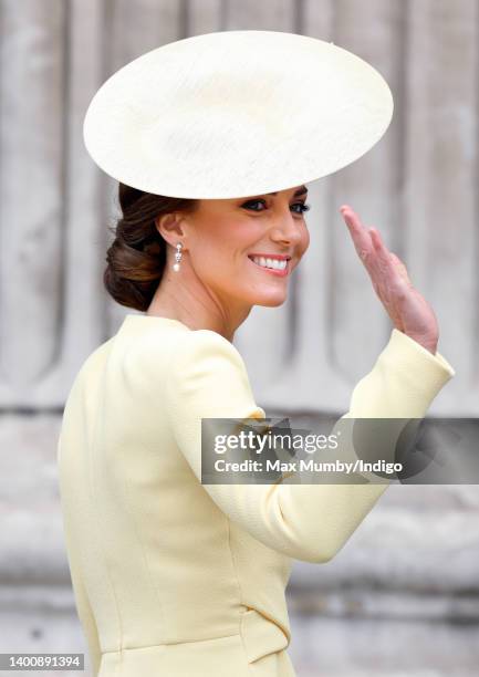 Catherine, Duchess of Cambridge attends a National Service of Thanksgiving to celebrate the Platinum Jubilee of Queen Elizabeth II at St Paul's...