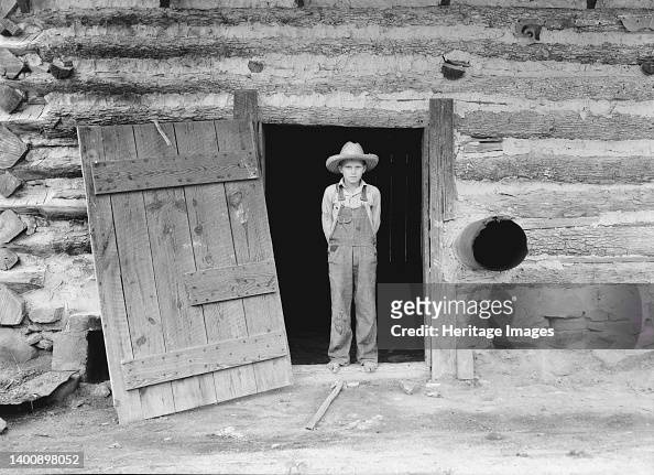 North Carolina Farm Boy In Doorway Of Tobacco Barn
