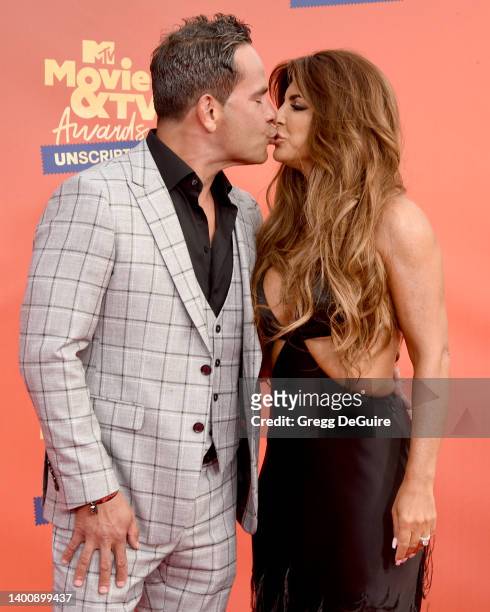 In this image released on June 5, Louie Ruelas and Teresa Giudice attend the 2022 MTV Movie & TV Awards: UNSCRIPTED at Barker Hangar on June 02, 2022...