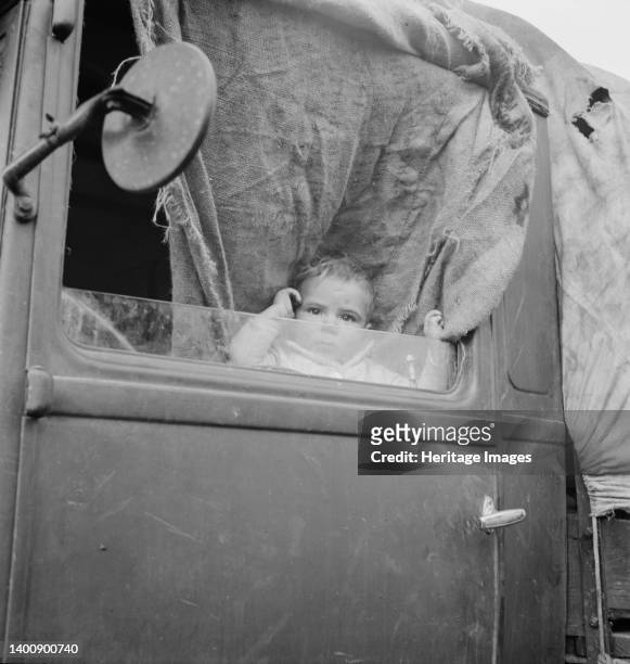 Baby from Mississippi parked in truck at FSA camp, Merrill, Oregon. Artist Dorothea Lange.