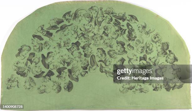 Fan Leaf Decorated with Caricatures and Reversible Heads, early 19th century. Artist Anon.