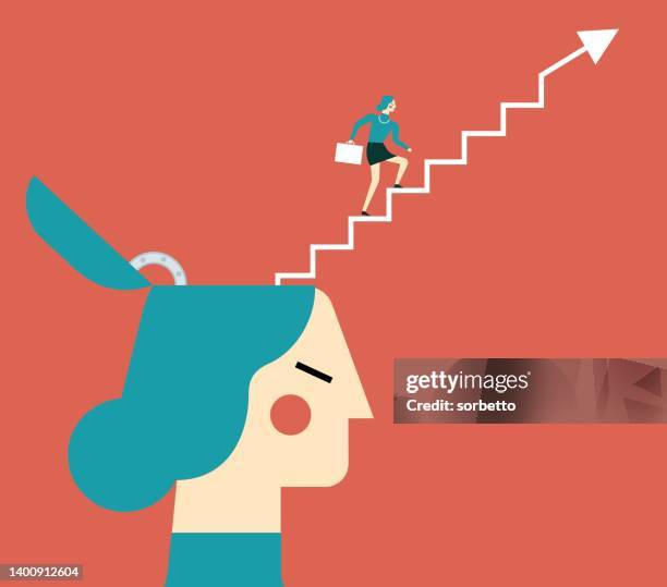 ladder of success - businesswoman - atitude stock illustrations