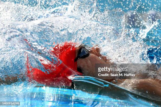 Preston Clannels competes in the 200 Meter Backstroke Final on Day three of the TYR Pro Swim Series Mission Viejo at Marguerite Aquatics Center on...