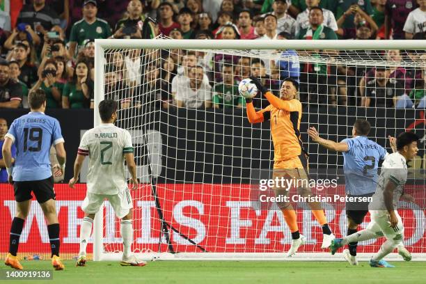 Goalkeeper Alfredo Talavera of Team Mexico makes a save during the second half of an international friendly match at at State Farm Stadium on June...