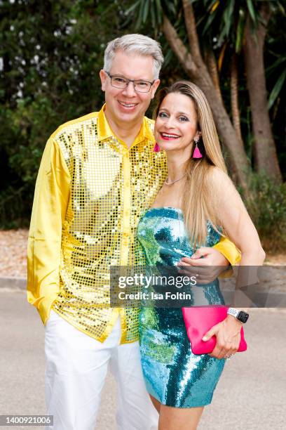 Frank Thelen and his wife Nathalie Thelen-Sattler during the Remus Neon Night at Eden @ House of Son Amar on June 3, 2022 in Palma de Mallorca, Spain.