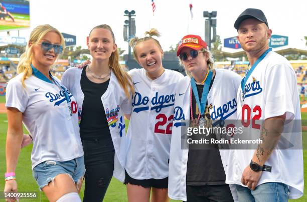 Gigi Gorgeous Getty, Kylie Prew, JoJo Siwa, Nats Getty, and August Getty attend the 9th Annual LGBTQ+ Night at Dodger Stadium at Dodger Stadium on...