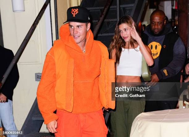 Justin Bieber and Hailey Bieber are seen at Cipriani after his concert at Barclays Center on June 04, 2022 in New York City.