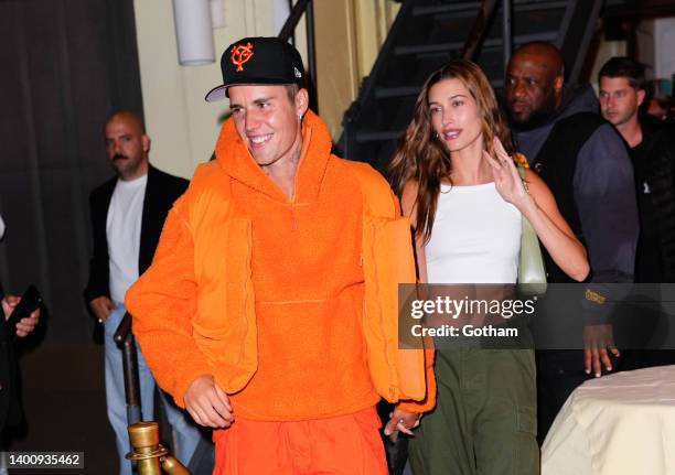 Justin Bieber and Hailey Bieber are seen at Cipriani after his concert at Barclays Center on June 04, 2022 in New York City.