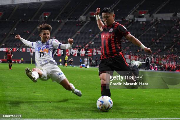 Daiki Suga of Consadole Sapporo in action during the J.LEAGUE YBC Levain Cup Playoff Stage first leg between Hokkaido Consadole Sapporo and Sanfrecce...