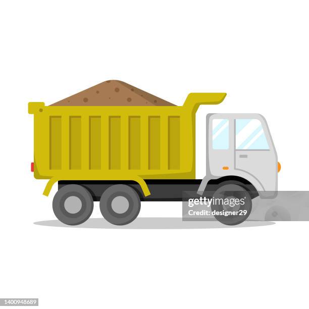illustrazioni stock, clip art, cartoni animati e icone di tendenza di dump truck flat design. - dumper truck