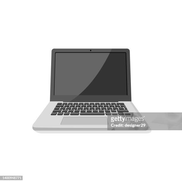 laptop computer with empty screen flat design on white background. - touchpad stock illustrations