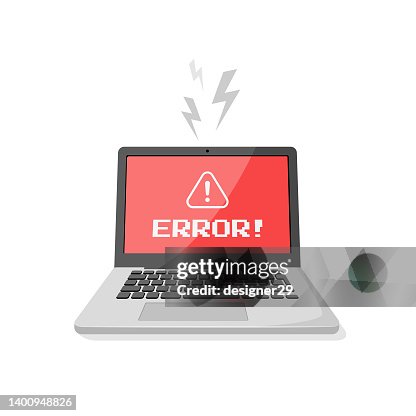 Laptop Computer Screen on Error Message Flat Design. Laptop Computer Screen on Error Message Flat Design.
