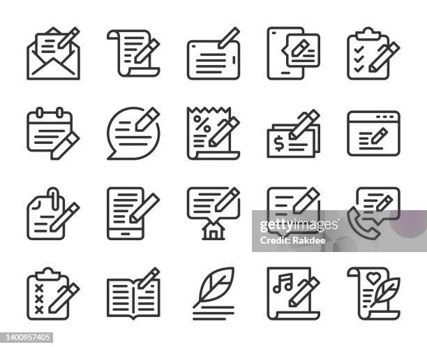 bildbanksillustrationer, clip art samt tecknat material och ikoner med writing activity - line icons - inmatningsenhet