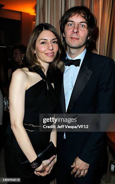Director Sofia Coppola and musician Thomas Mars attend the 2012 Vanity Fair Oscar Party Hosted By Graydon Carter at Sunset Tower on February 26, 2012...
