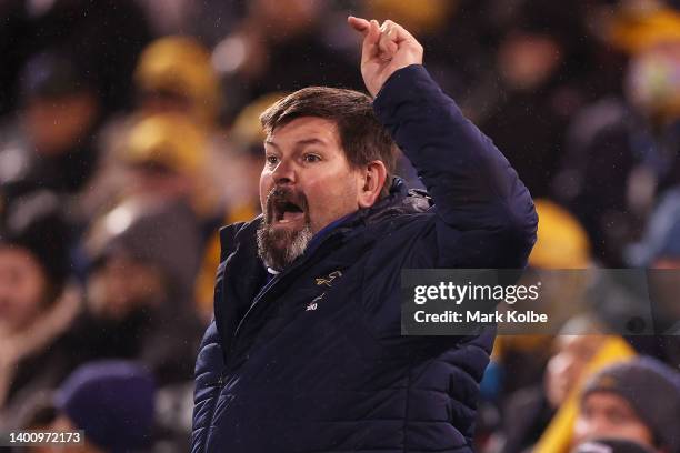 Brumbies fans shouts as Owen Franks of the Hurricanes leaves the field after being given a yellow card during the Super Rugby Pacific Quarter Final...