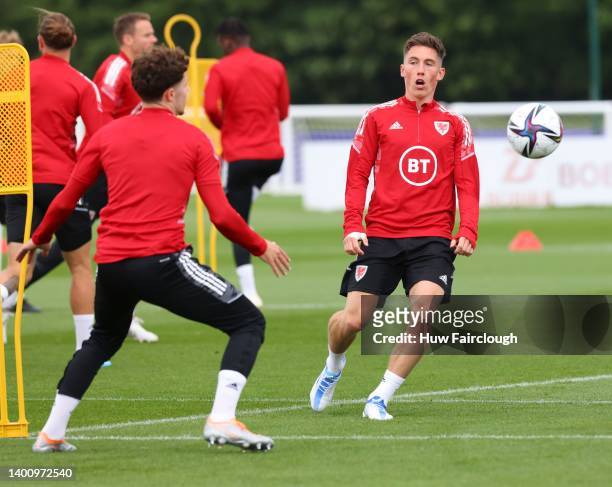 Harry Wilson of Wales during the Wales FA training session ahead of their World Cup eliminator against Ukraine at The Vale Resort on June 04, 2022 in...