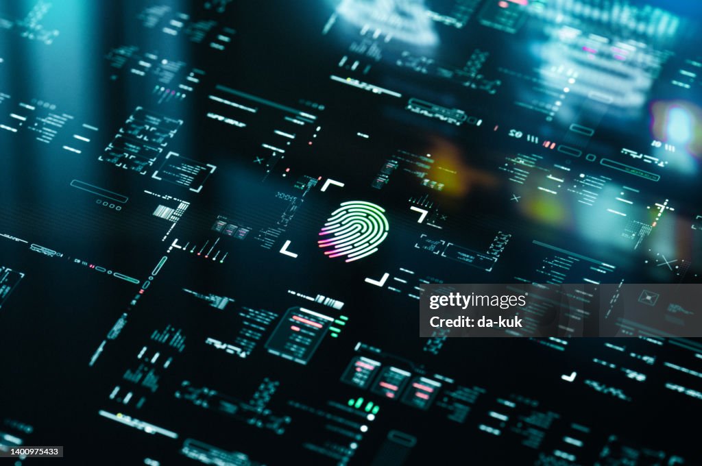 Botão de autenticação biométrica. Conceito de Segurança Digital