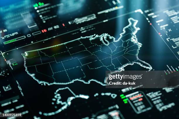 mappa digitale degli stati uniti con grafici di dati - american map foto e immagini stock