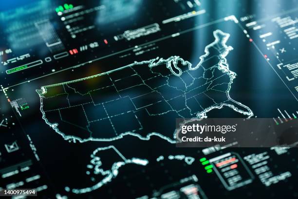 digital map of usa with data charts - american culture stock pictures, royalty-free photos & images