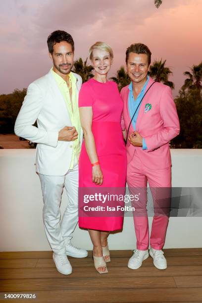 German TV presenter Susann Atwell with Adi Weiss and his husband Michael Lameraner during the Remus Neon Night at Eden @ House of Son Amar on June 3,...