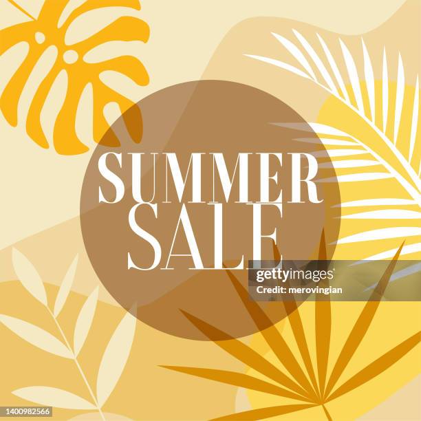 tropical sale banner with palm leaves and exotic plants - pacific islands 幅插畫檔、美工圖案、卡通及圖標