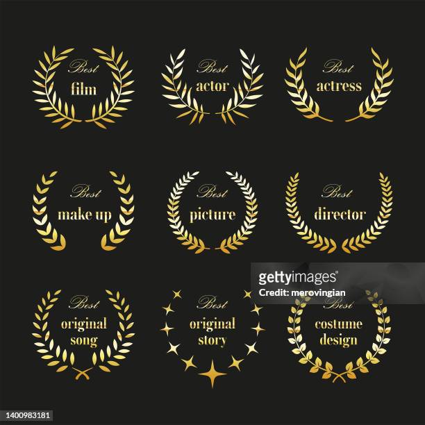 film academy awards winners and best nominee wreaths - achievement logo stock illustrations
