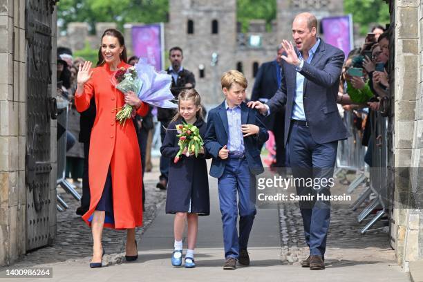 Catherine, Duchess of Cambridge, Princess Charlotte of Cambridge, Prince George of Cambridge and Prince William, Duke of Cambridge depart after a...