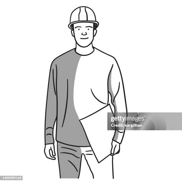 engineer line hand draw - architect computer stock illustrations