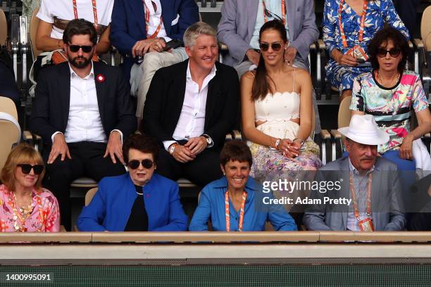 Bastian Schweinsteiger, Ana Ivanovic and Billie Jean King watch Coco Gauff of The United States against Iga Swiatek of Poland during the Women’s...