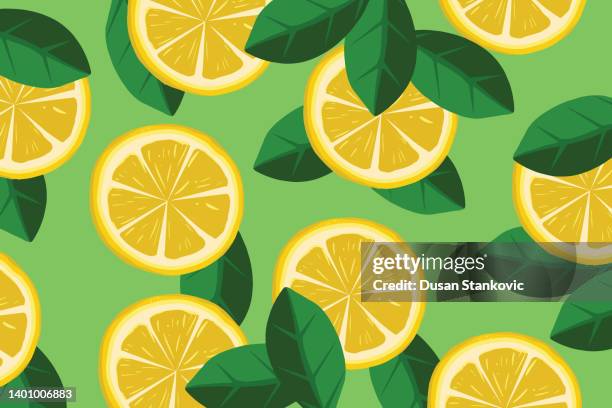 slice of lemon seamless pattern - lemon tree stock illustrations