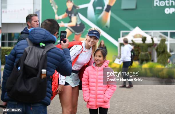 Katie Boulter of Great Britian poses for a photograph with fans after she bats En-Shou Liang of Taiwan during the Rothesay Open at Nottingham Tennis...