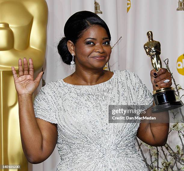 Actress Octavia Spencer poses in the press room at the 84th Annual Academy Awards held at Hollywood & Highland Center on February 26, 2012 in...