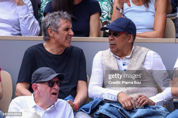 Julien Clerc and Laurent Voulzy are seen at Roland Garros on June 04, 2022 in Paris, France.