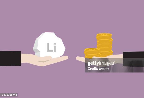 stockillustraties, clipart, cartoons en iconen met businessman exchanges lithium and money - car charger