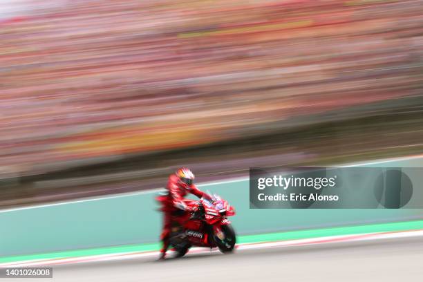 Jack Miller of Australia and Ducati Lenovo Team at Circuit de Barcelona-Catalunya on June 04, 2022 in Barcelona, Spain.