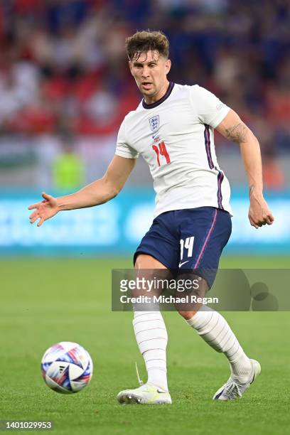 John Stones of England passes the ball during the UEFA Nations League League A Group 3 match between Hungary and England at Puskas Arena on June 04,...