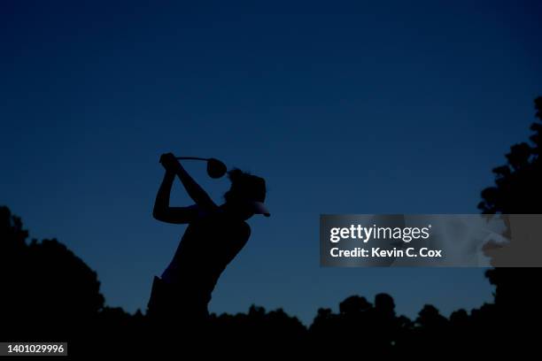 Lydia Ko of New Zealand plays her tee shot on the fourth hole during the third round of the 77th U.S. Women's Open at Pine Needles Lodge and Golf...