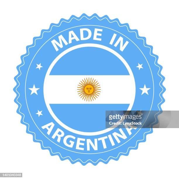 stockillustraties, clipart, cartoons en iconen met made in argentina badge vector. sticker with stars and national flag. sign isolated on white background. - argentinië