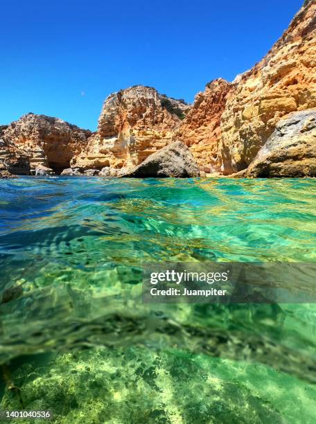 split image of a shore of the portuguese algarve - algarve underwater stock pictures, royalty-free photos & images