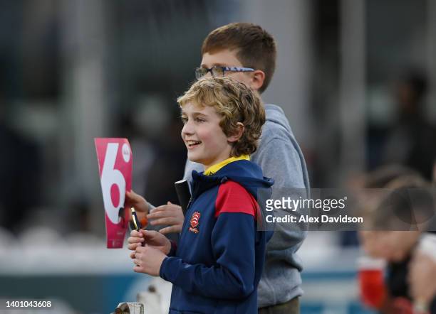 Fans watch on during the Vitality T20 Blast match between Essex Eagles and Hampshire Hawks at The Cloud County Ground on May 31, 2022 in Chelmsford,...