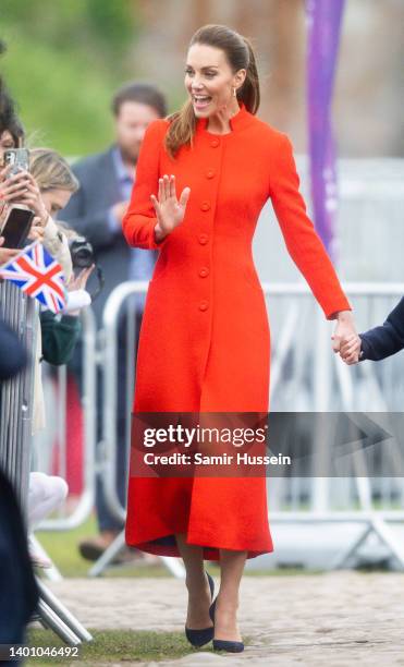 Catherine, Duchess of Cambridge visits Cardiff Castle on June 04, 2022 in Cardiff, Wales. The Platinum Jubilee of Elizabeth II is being celebrated...